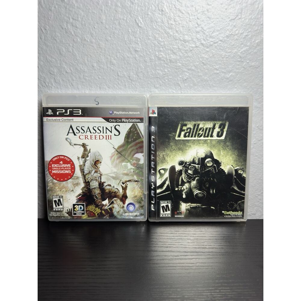 PS3 Game Lot Bundle Assassin’s Creed 3 & Fallout 3 Complete with all manuals